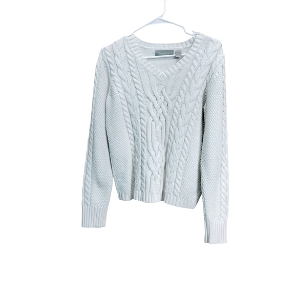Liz Claiborne Sweaters - Liz Claiborne V-Neck Cable Knit Sweater - Cream/Oatmeal Size M